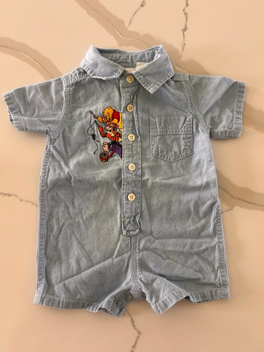 Vintage y2k Winnie the Pooh friends denim baby romper embroidered size 3 month